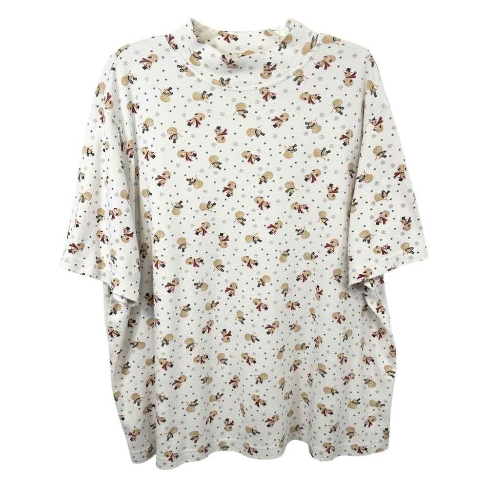 VTG Bobbie‎ Brooks Plus Size 22/24W Top Mock Neck Snowman Christmas Holiday 1791